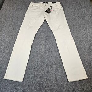 Maxi Milian Mens Ultra Skinny Biker Jeans‎ White Distressed Moto Denim 32x32 NEW